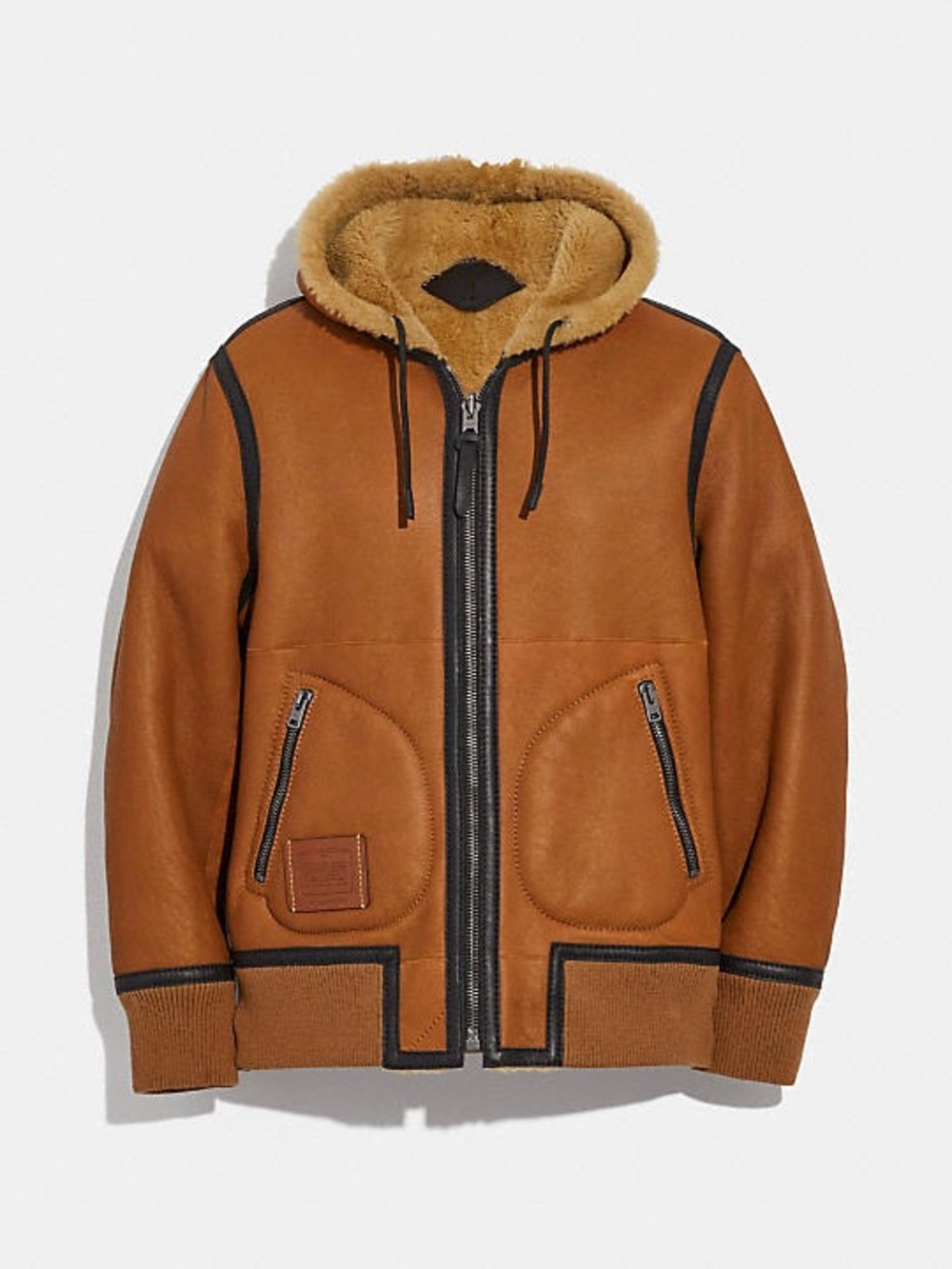 Coach Reversible Shearling Zip Up Leather Hoodie Jacket